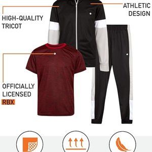 RBX Boys' Jogger Set - 3 Piece Tricot Sweatshirt, Sweatpants, and T-Shirt Tracks
